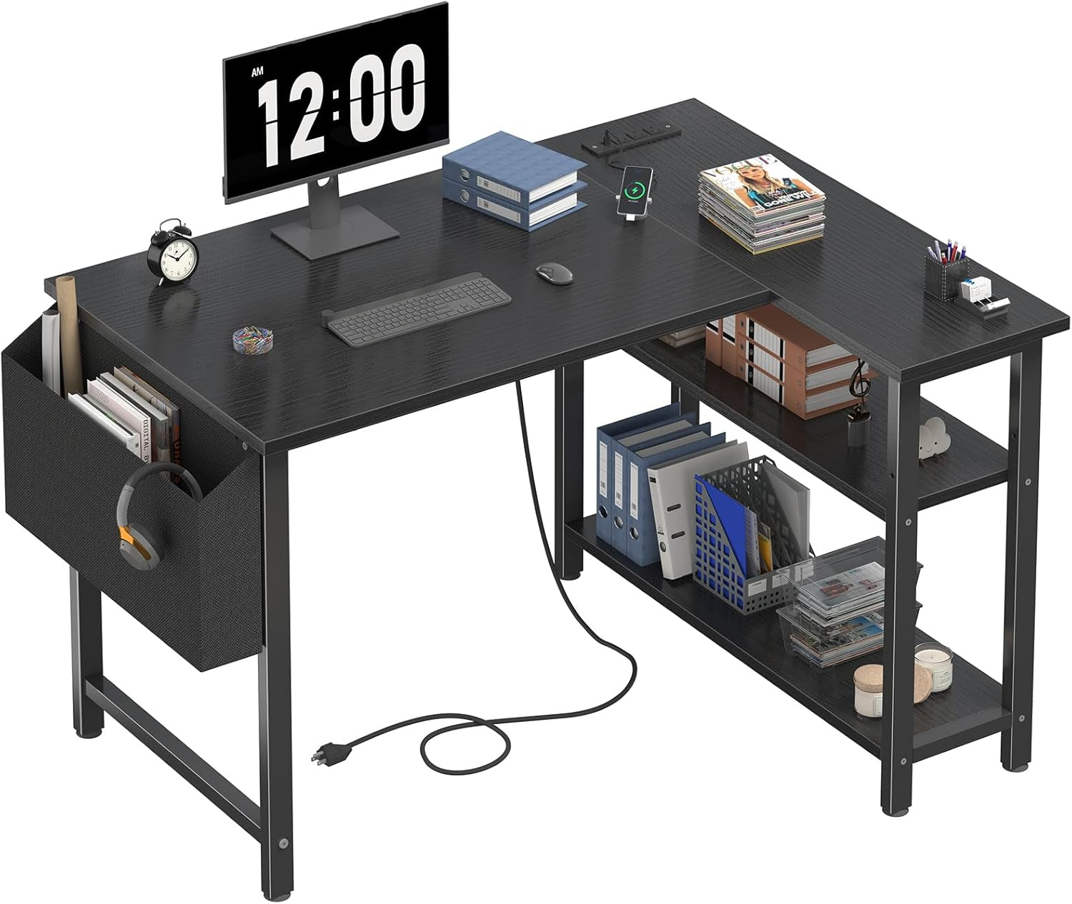 Small L Shaped Gaming Desk with Shelves, 40 Inch Small Corner Computer Gaming Desk for Boys Teens Bedroom, Study Work PC Desks for Home Office Bedroom, Black