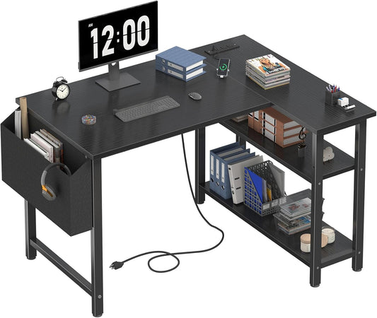 Small L Shaped Gaming Desk with Shelves, 40 Inch Small Corner Computer Gaming Desk for Boys Teens Bedroom, Study Work PC Desks for Home Office Bedroom, Black