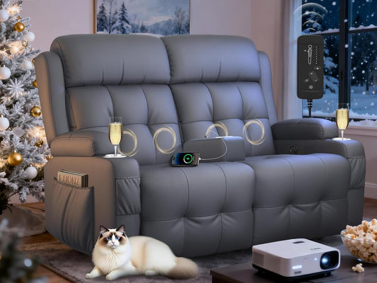 Loveseat Recliner Sofa, RV Wall Hugger Recliners with Insert Pockets, Cup Holders & USB, Home Theater Seating Massage Reclining Couch,150° Sleeper Sofas with Removable Armrest for RV & Living Room
