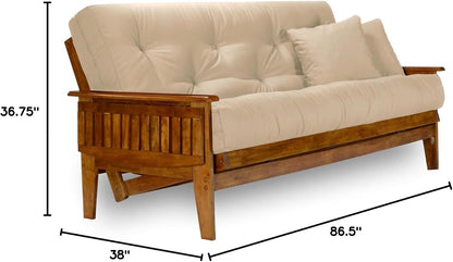 Eastridge Futon Set - Queen Size, Frame, 8" Mattress, Microfiber Sussex Khaki Cover