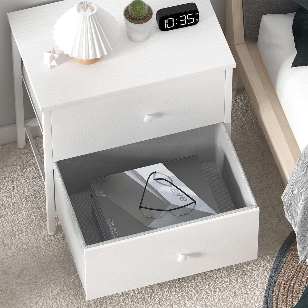 White Nightstands Set of 2, 2 Drawer Dresser for Bedroom Night Stand Small Dresser End Table with Drawers Modern