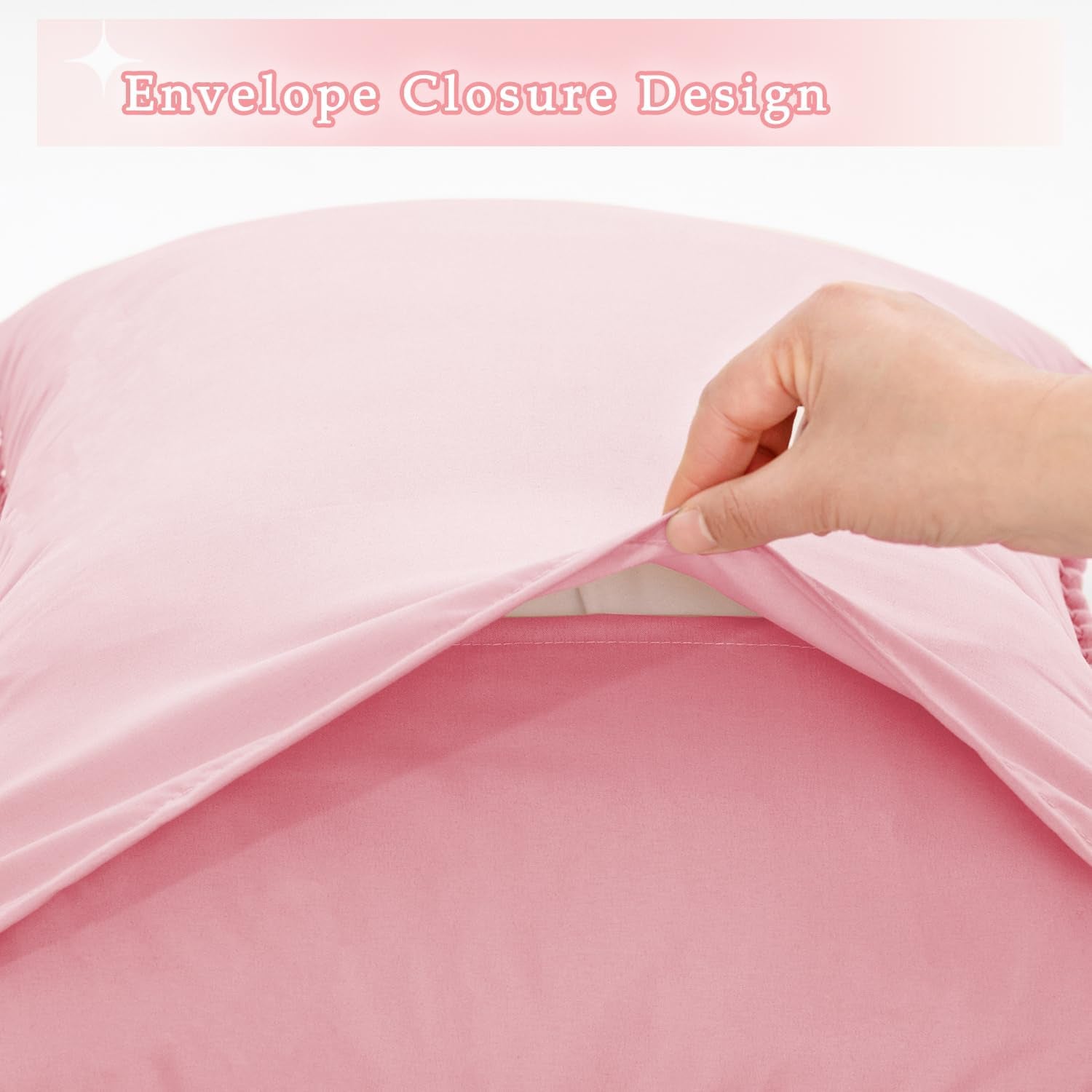 Pom Poms Pillow Shams King Size Set of 2, Pink Decorative Pillowcases with Envelope Closure, Soft Microfiber Shams Cover with Pom Pom Trim, Wrinkle Resistant (20 X 36 Inches)