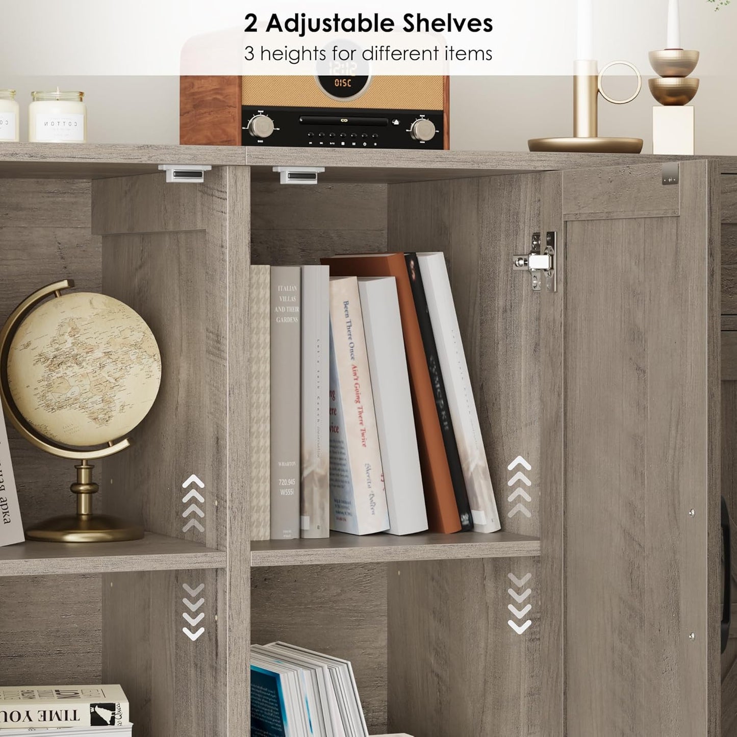 71” Large Sideboard Buffet Cabinet with Storage, Farmhouse Kitchen Buffet Cabinet with Adjustable Shelves and 6 Barn Doors, Wood Coffee Wine Bar Console Table, White, Ash Grey (Ash Grey)