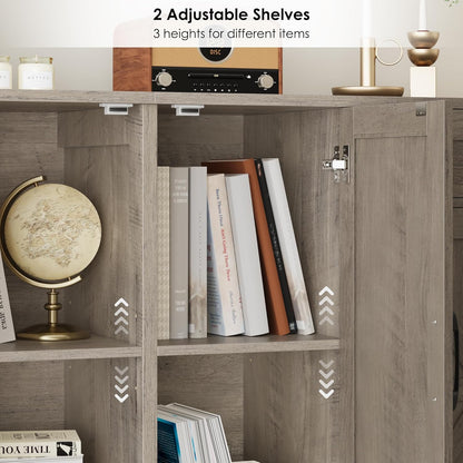 71” Large Sideboard Buffet Cabinet with Storage, Farmhouse Kitchen Buffet Cabinet with Adjustable Shelves and 6 Barn Doors, Wood Coffee Wine Bar Console Table, White, Ash Grey (Ash Grey)