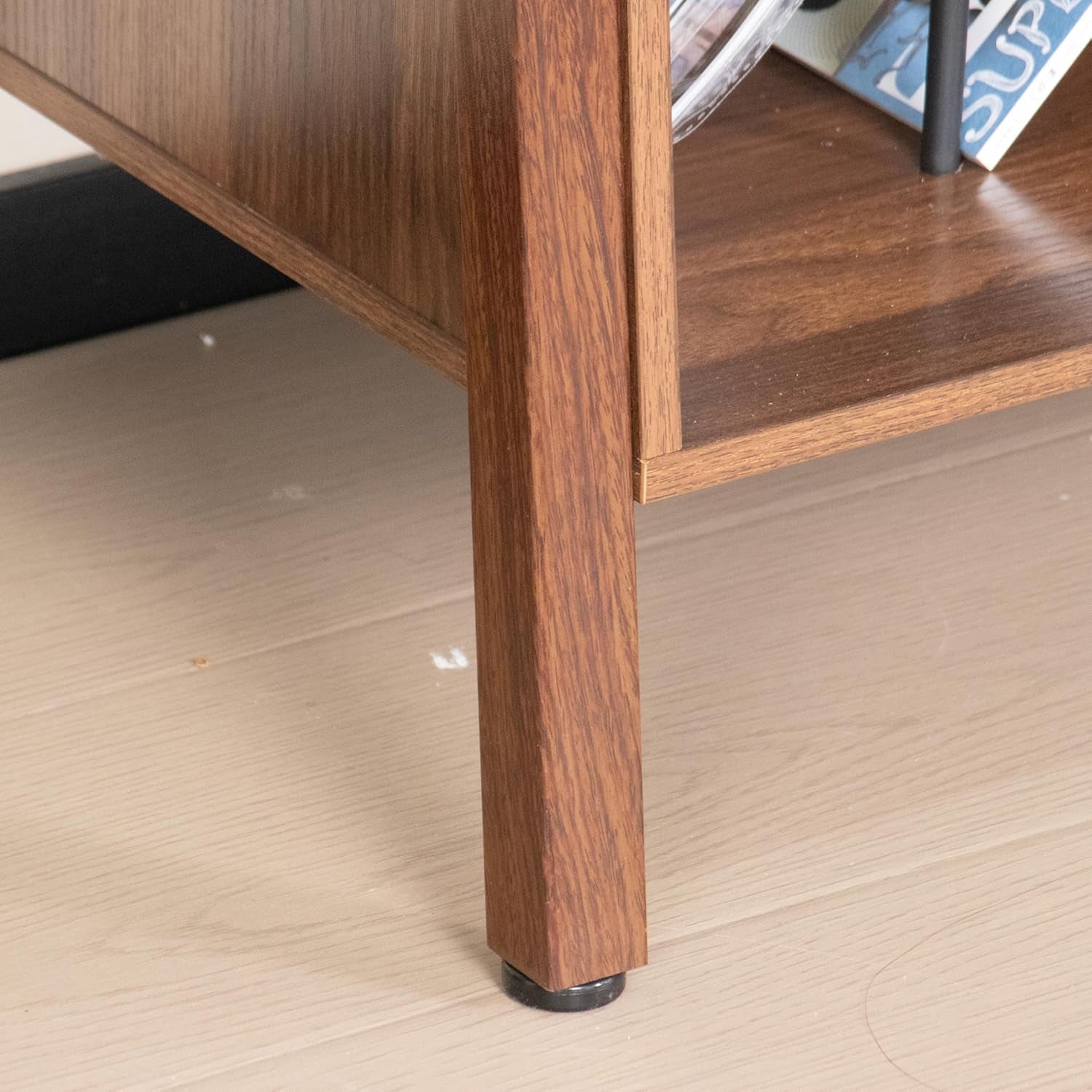 Large Record Player Stand,Mid Century Turntable Stand Table with Open Storage Holds up to 300 Albums,Vinyl Record Storage Display Shelf for Living Room Bedroom (Walnut)
