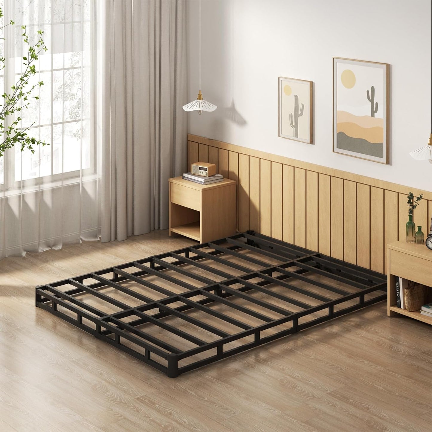 5 Inch Box Spring Queen Size Bed Base, Heavy Duty Metal Queen Mattress Foundation with Fabric Cover, Easy Assembly