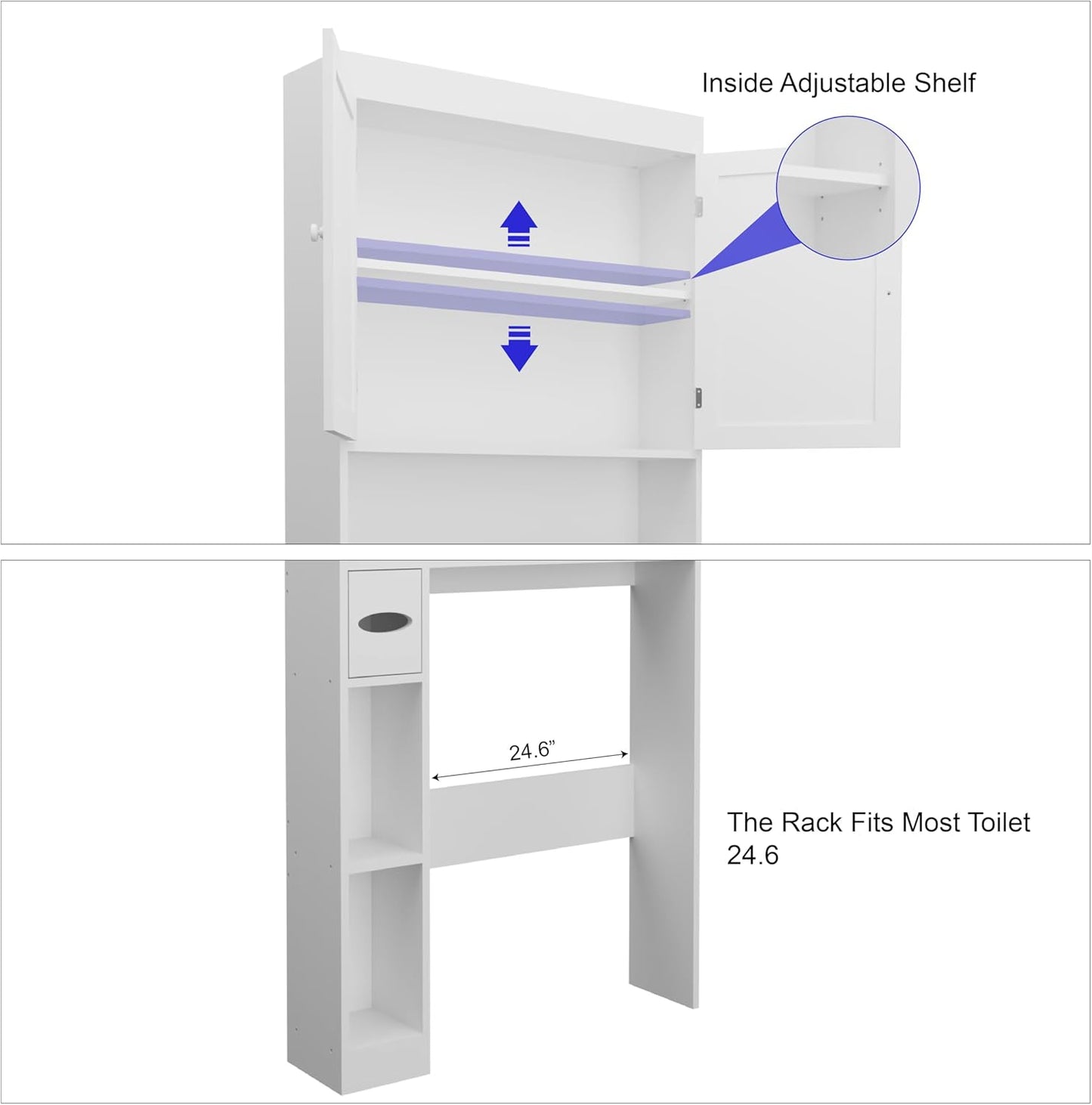 Over-The-Toilet Storage Cabinet with 2 Doors，Home Space-Saving Toilet Rack, Farmhouse Style for Bathroom, Restroom, Laundry