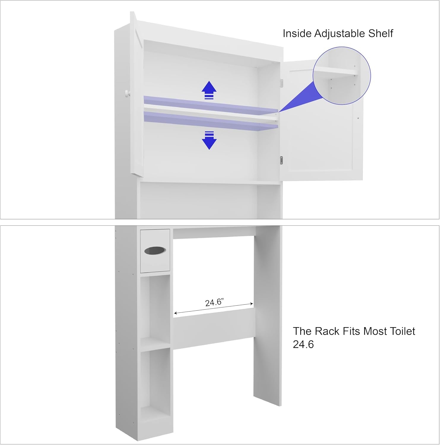 Over-The-Toilet Storage Cabinet with 2 Doors，Home Space-Saving Toilet Rack, Farmhouse Style for Bathroom, Restroom, Laundry