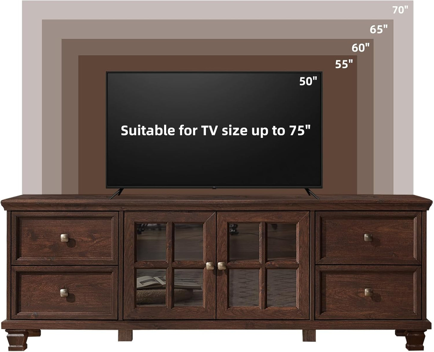 Farmhouse TV Stand and Coffee Table Set 4, Rustic Wood Living Room Table Set with TV Console, Center Table, End Table Set of 2 for Living Room, Walnut