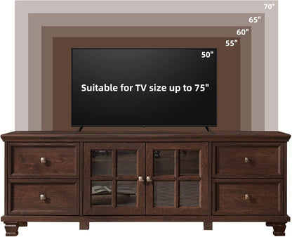 Farmhouse TV Stand and Coffee Table Set 4, Rustic Wood Living Room Table Set with TV Console, Center Table, End Table Set of 2 for Living Room, Walnut