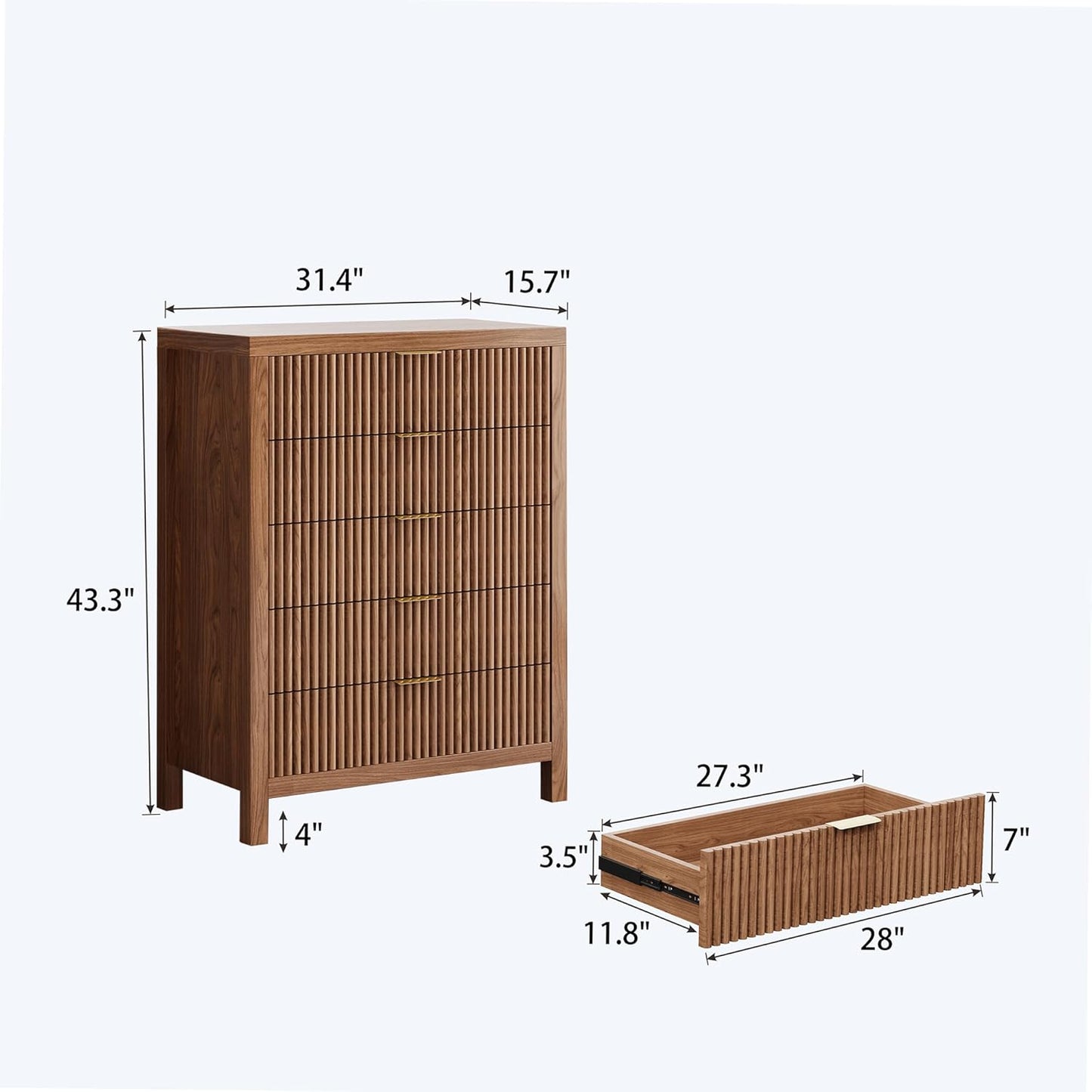 Dresser for Bedroom with 5 Storage Drawers, Storage Dresser Organizer with Wood Top, Nightstand Furniture with Wide Drawer Organizer in Living Room,Closet,Entryway,Hallyway Walnut Oak