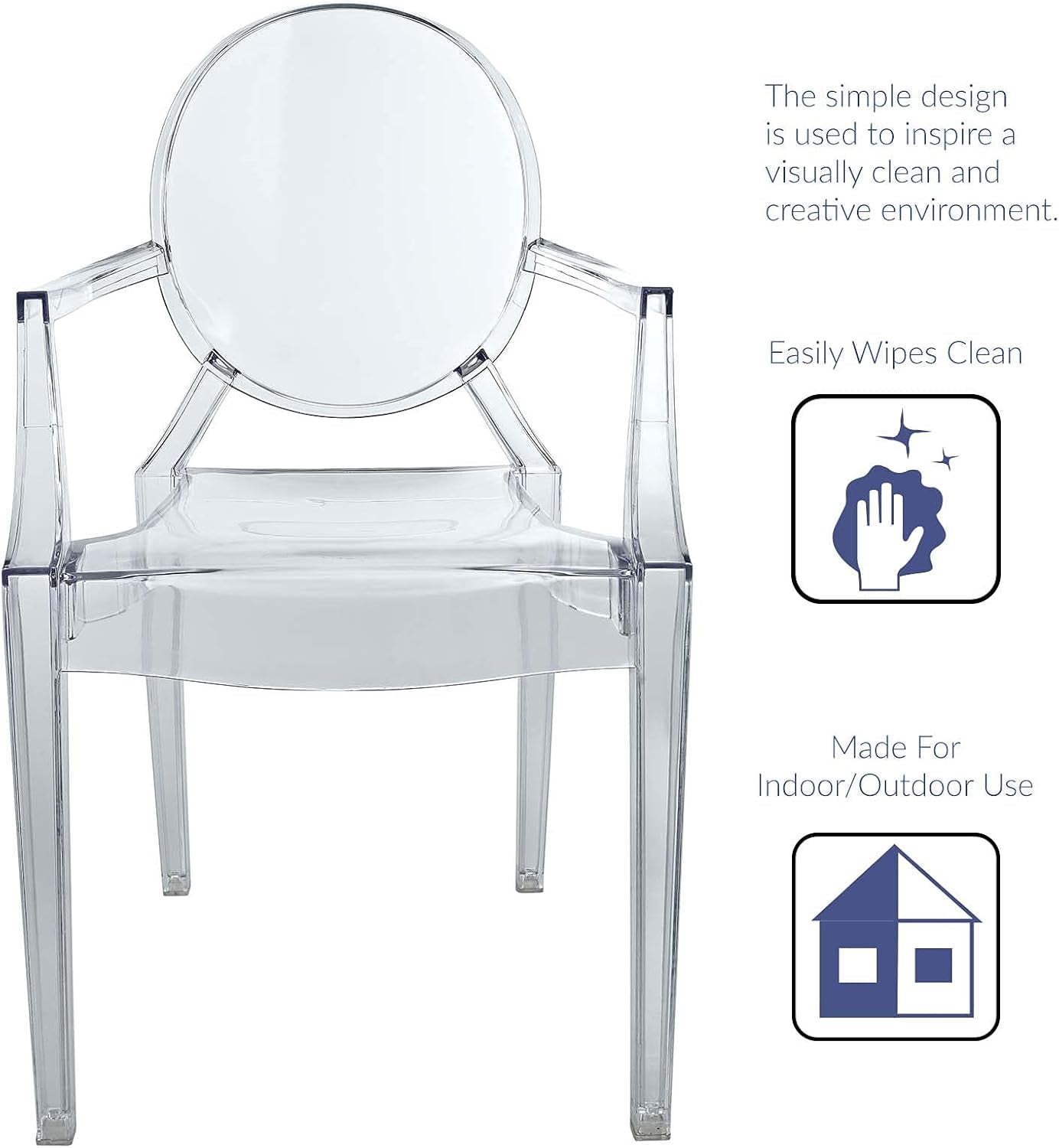 Casper Modern Acrylic Stacking Kitchen and Dining Room Arm Chair in Clear - Fully Assembled