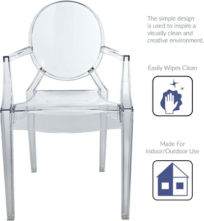 Casper Modern Acrylic Stacking Kitchen and Dining Room Arm Chair in Clear - Fully Assembled
