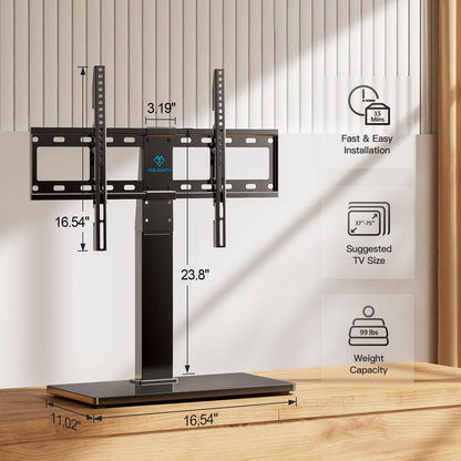 Universal Swivel TV Stand Legs for 37-65 75 Inch LCD LED Tvs, Height Adjustable Table Top Mount with Tempered Glass Base, VESA 600X400Mm, Television TV Stands Holds up to 99Lbs, PSTVS13
