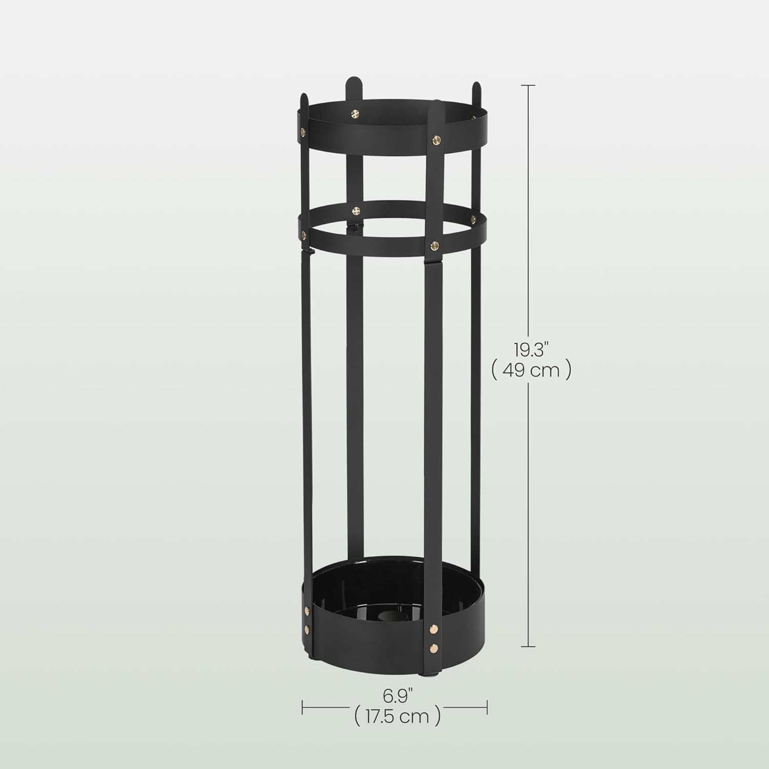 Umbrella Stand, Steel round Umbrella Holder Rack, 6.9 X 6.9 X 19.3 Inches, with Detachable Drip Tray, for Entryway, Office, Stable, Assembly Required, Matte Black ULUC029B01