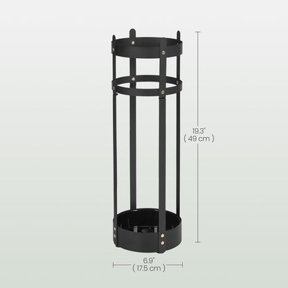 Umbrella Stand, Steel round Umbrella Holder Rack, 6.9 X 6.9 X 19.3 Inches, with Detachable Drip Tray, for Entryway, Office, Stable, Assembly Required, Matte Black ULUC029B01