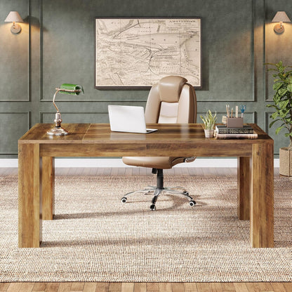 63-Inch Executive Desk, Large Office Computer Desk, Simple Workstation Writing Table Study Table for Home Office, Rustic Brown