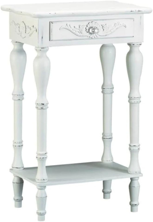 34353 Carved White Side Table, Multicolor