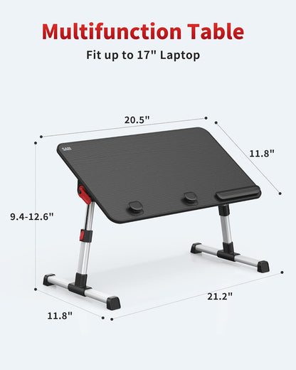 Laptop Desk Table,  Adjustable Laptop Stand, Portable Lap Desks with Foldable Legs, Notebook Standing Breakfast Tray Reading Desk for Sofa Couch Bed Floor (Black,Medium Size)