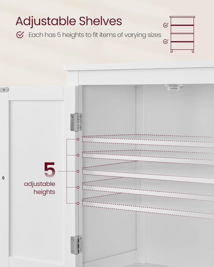 Floor Storage Cabinet, Freestanding Storage Unit with 4 Doors, Adjustable Shelves, 11.8 X 23.6 X 43.3 Inches, for Entryway, Bathroom, White UBBC552P31