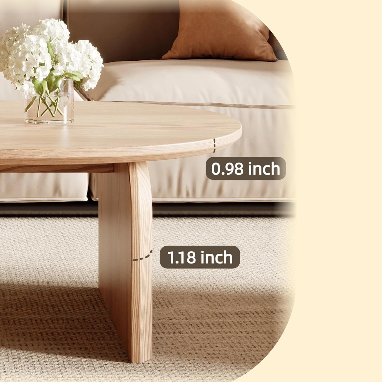 Modern Oval Coffee Table, Small Coffee Tables for Living Room - Oak Wood Top with Solid Legs, Wooden Center Table Easy Assembly for Living Room &Bedroom,Office, Natural