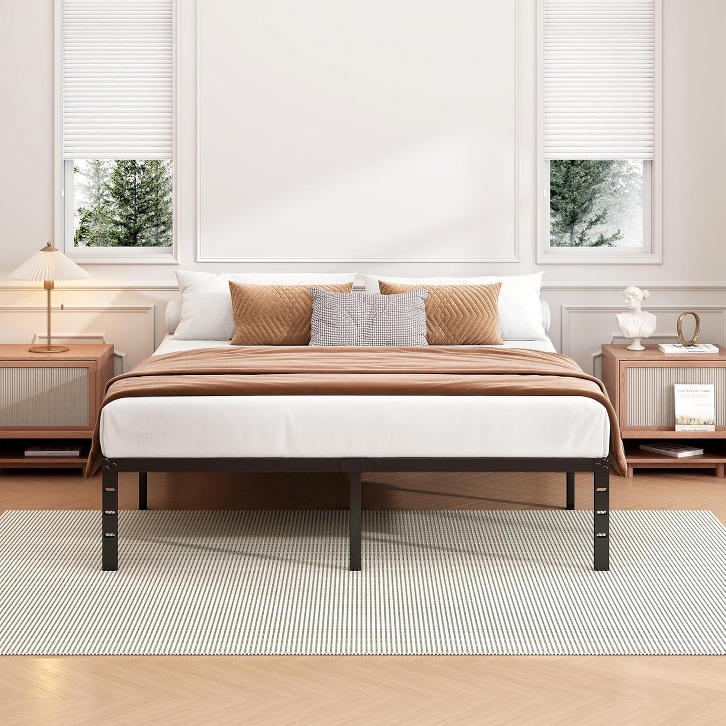 18 Inch Full Bed Frame - Sturdy Metal Platform Full Size, No Box Spring Needed, Heavy Duty, Easy Assembly, Strong Bearing Capacity, under Bed Storage, Black