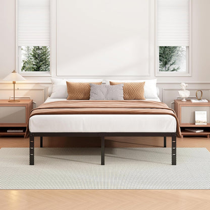 18 Inch Full Bed Frame - Sturdy Metal Platform Full Size, No Box Spring Needed, Heavy Duty, Easy Assembly, Strong Bearing Capacity, under Bed Storage, Black