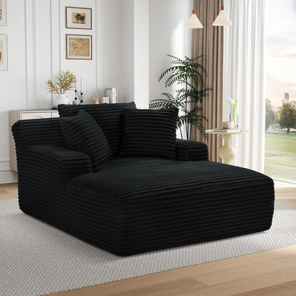 Oversized Chaise Lounge Chair Indoor,50" W Upholstered Corduroy Sofa with 3 Pillows,Comfy Fluffy Cloud Couch,Modern Deep Seat Sofa,Single Sleeper Sofa Chair for Livingroom,Bedroom,No Assembly(Black)