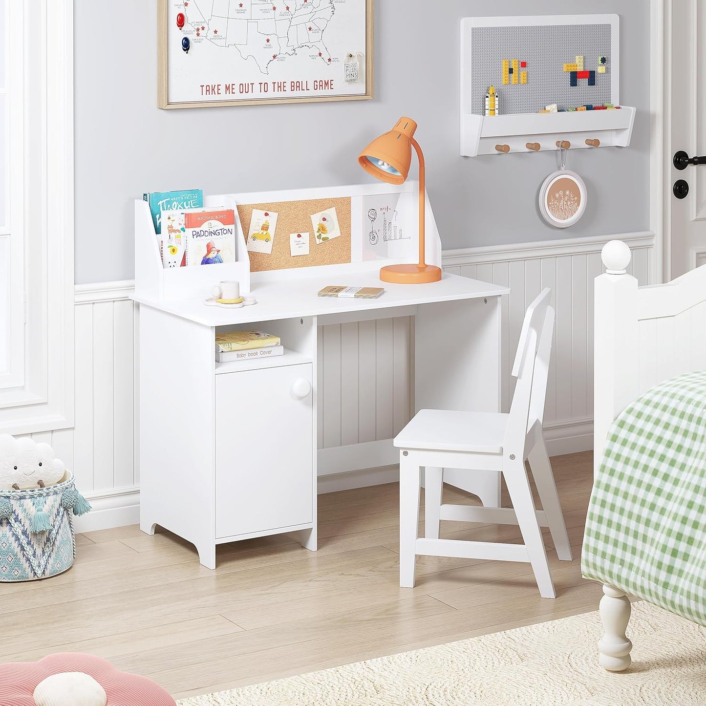 Kids Study Desk with Chair, Kids Desk and Chair Sets with Hutch for 3-8, Wooden Children Study Table, Student Writing Table Computer Workstation