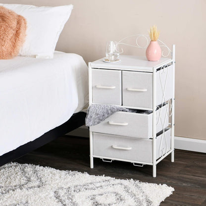 Victoria Dresser Nightstand Storage Organizer with 4 Drawers Metal Frame and Scandinavian White Top