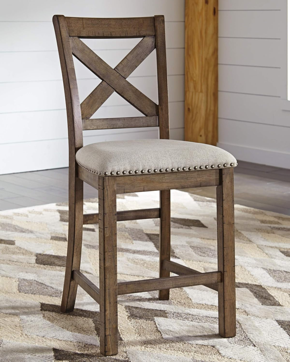 Moriville Rustic Farmhouse 24.5" Upholstered Barstool, 2 Count, Beige & Brown
