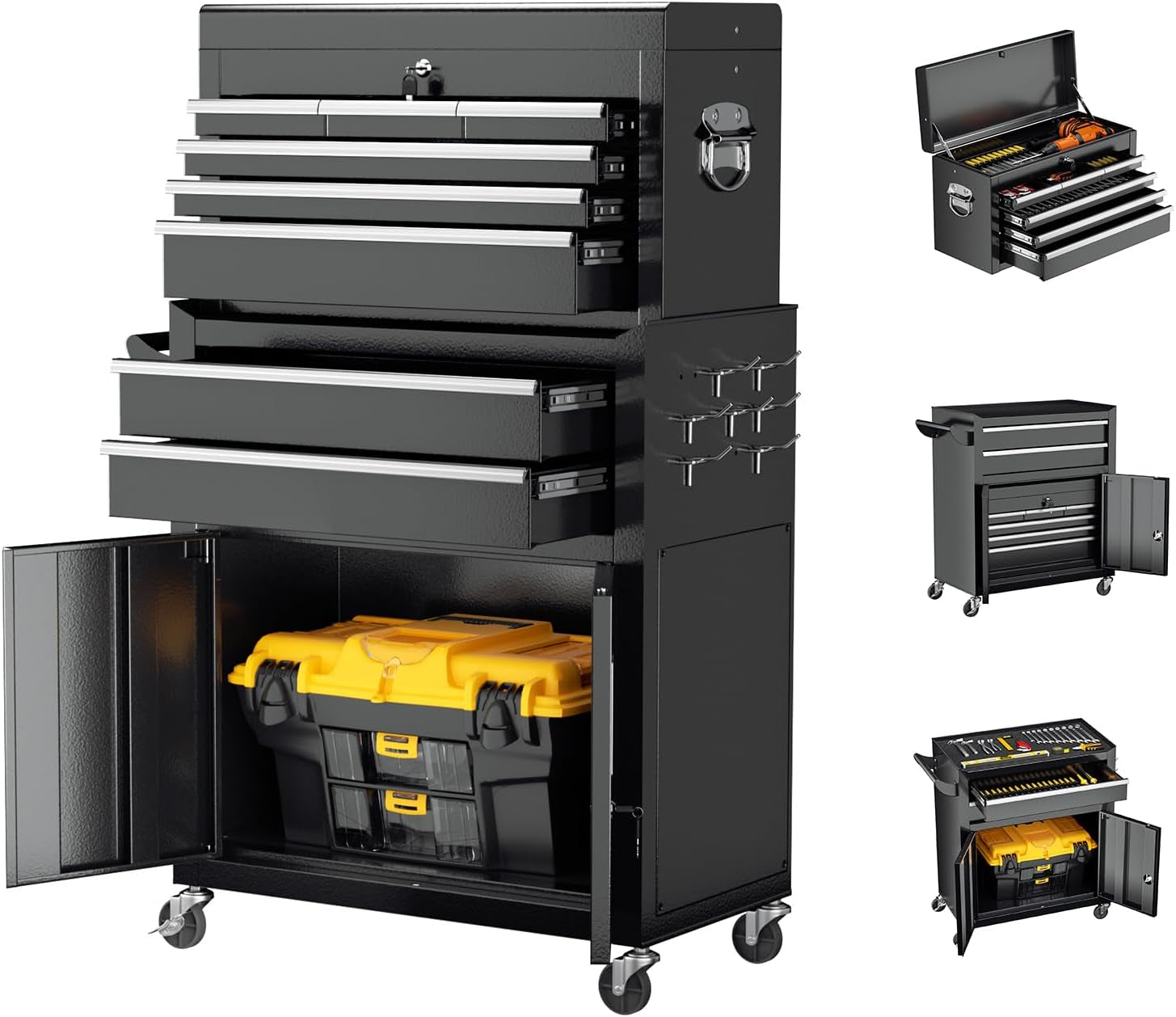 8-Drawer Rolling Tool Chest with Lock, Detachable Tool Cabinet Cart with Wheels, High-Capacity Mechanic Tool Organizer for Garage Workshop Warehouse Storage​