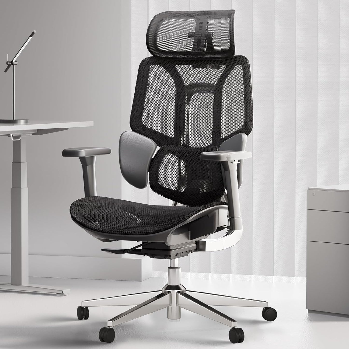 E3 Air Ergonomic Office Chair, Big and Tall Office Chair - with 3-Zone Dynamic Lumbar Support, 3D Adjustable Headrest, 3D Adjustable Armrests, Swivel, Black(No Footrest)