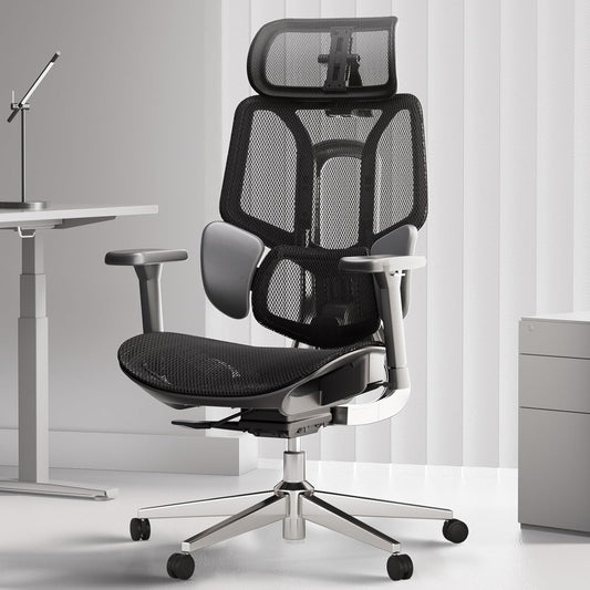 E3 Air Ergonomic Office Chair, Big and Tall Office Chair - with 3-Zone Dynamic Lumbar Support, 3D Adjustable Headrest, 3D Adjustable Armrests, Swivel, Black(No Footrest)
