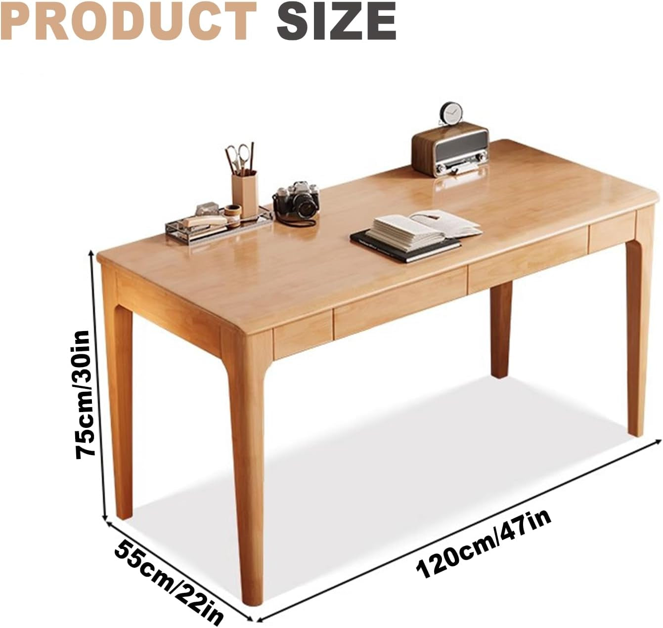 Solid Wood Desk with Drawers, Writing Study Table for Small Spaces, Mid Century Versatile Home Office Computer Workstation, Wooded Vanity Table for Bedroom