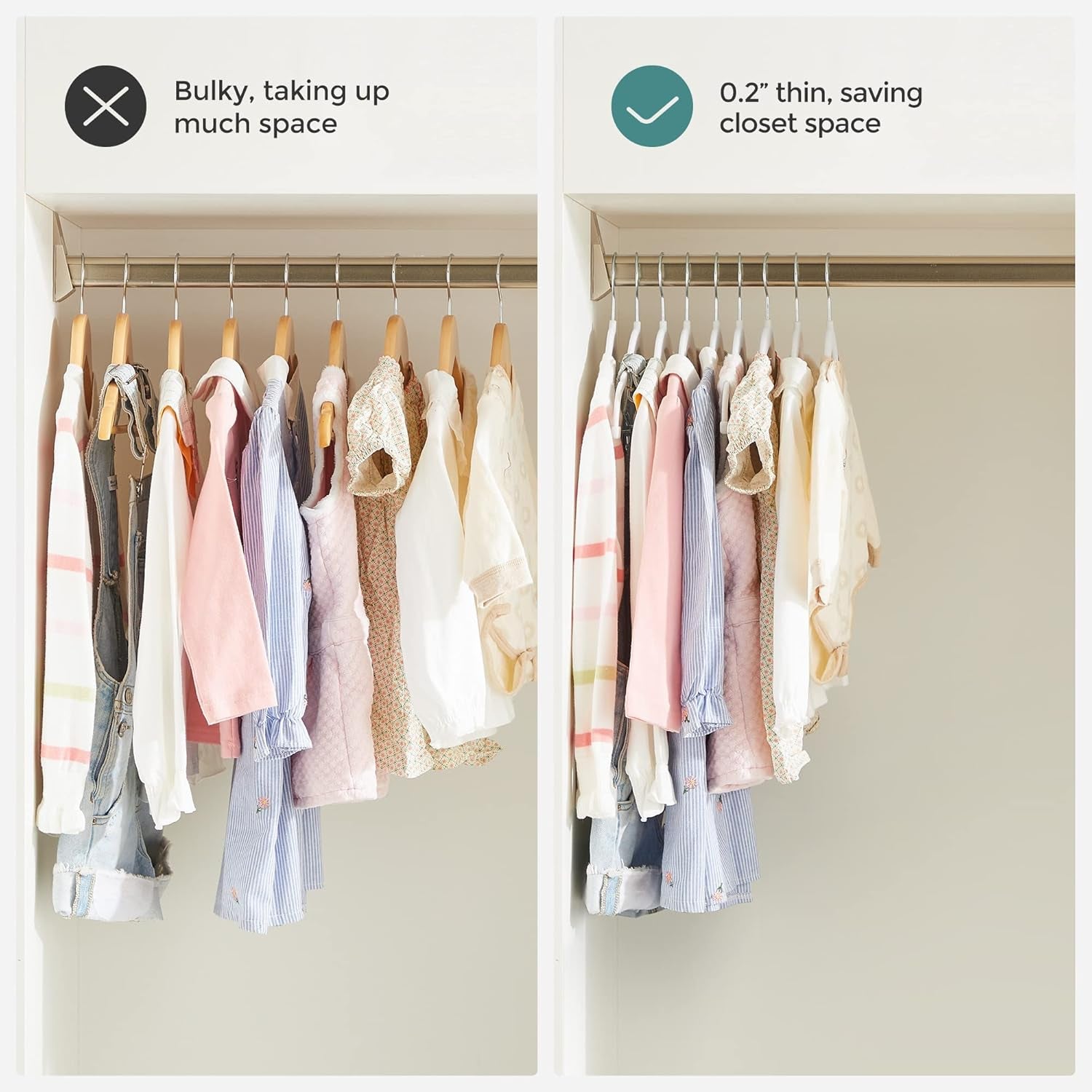 30 Packs Baby Pants Hangers with Clips, Kids Hangers with 6 Clothes Dividers, Non-Slip Children’S Clothes Hanger, White UCRF013W30