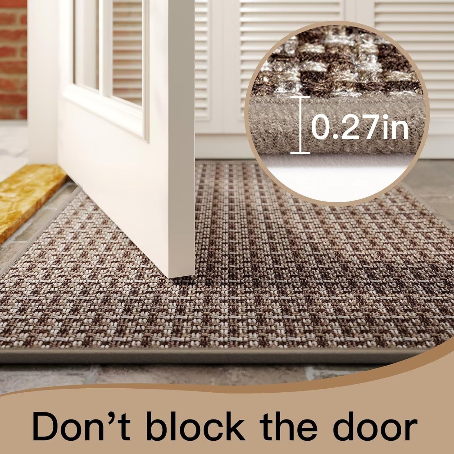 Door Mat 24"X35", Dirt Resistant and Absorbent, Non-Slip Rubber Backing Floor Mats, Easy Clean Low-Profile Doormat for Entryway, Front Door, inside Entrance, Brown