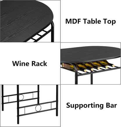 3 Piece Dining Set,Small Kitchen Table Set for 2,Breakfast Table Set,Kitchen Wooden Table and 2 Chairs for Small Space/Dining Room/Apartment,Metal Frame,Wine Rack,Black