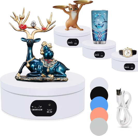 Electric Rotating Display Stand 360°Automatic Mute Photography Rotating Turntable Stand,Cup Display Turner Stand, Rotating Base for Glitter Tumblers Making Supplies Spinner, Record Video 16CM