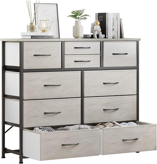 10-Drawer Dresser, Fabric Storage Dresser Drawers for Bedroom, Hallway, Nursery, Closets, Steel Frame, Wood Top, Easy Pull Handle (Greige)