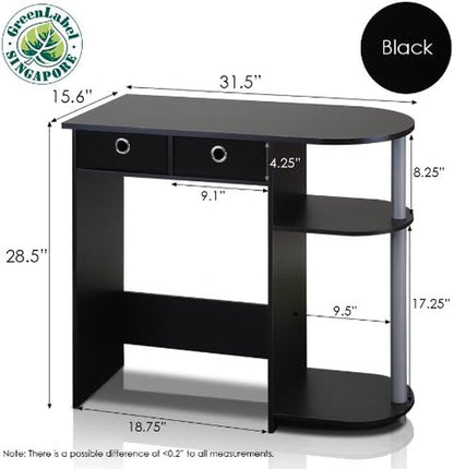 GO GREEN Desk, Gaming Desk with 2 Side Shelves and Storage Bins, Computer Desk, Office Desk for Home Office, Study Room, Dorm, Bedroom, Black