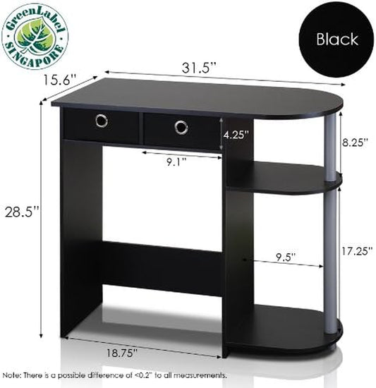 GO GREEN Desk, Gaming Desk with 2 Side Shelves and Storage Bins, Computer Desk, Office Desk for Home Office, Study Room, Dorm, Bedroom, Black