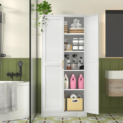 White Kitchen Pantry Cabinet, 71 Inch Tall Metal Storage Cabinet with Doors and Shelves, Pantry Cabinets for Kitchen Storage, Freestanding Cupboard for Living, Dining Room, Assemble Required