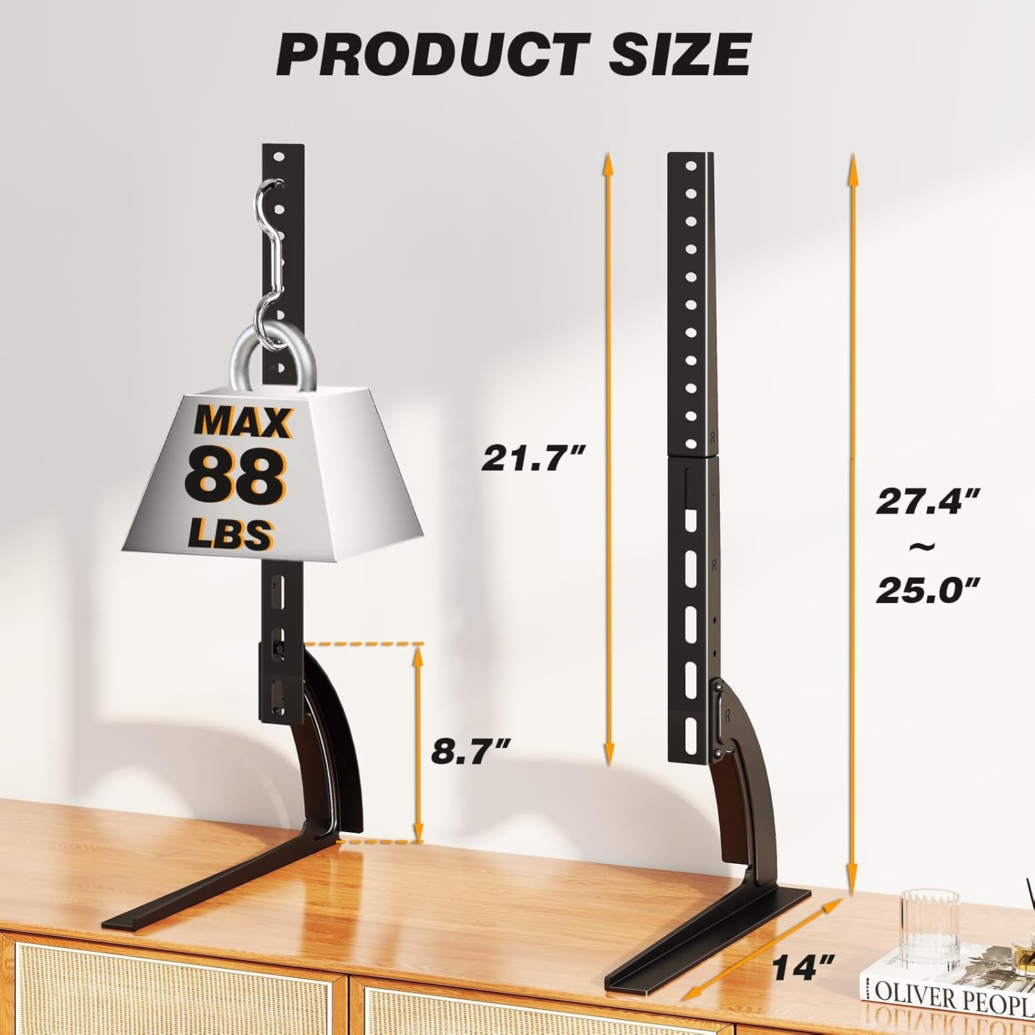 TV Stand Mount, Universal TV Stand Tabletop for 22 to 65 Inch Plasma LCD LED Flat Screen Tvs, Strong TV Legs Holds up to 88Lbs, Height Adjustable TV Base, Max VESA 800 X 500Mm