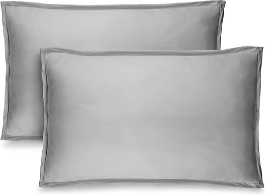 King Pillow Sham Covers - Set of 2 - Premium 1800 Ultra-Soft Microfiber - Double Brushed - Stain & Fade Resistant - Bed Pillow Shams - Pillows Not Included (Set of 2, Light Grey)