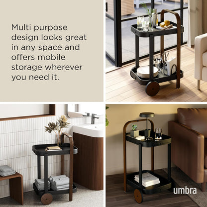 Bellwood Bar Cart, Serving Trolley, Side Table, Walnut/Black