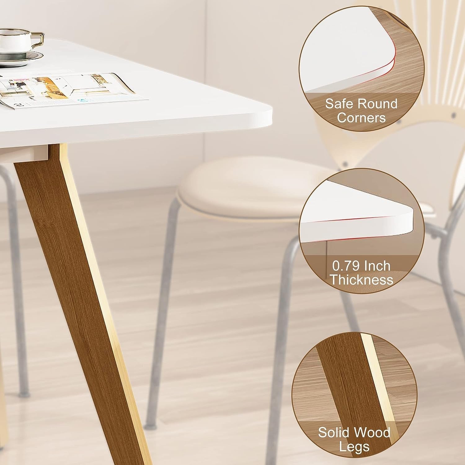 47.2" Dining Table for 4-6 Person - Rectangular Kitchen Table with Soild Wood Legs Mid Century Modern Table for Dinning Room, Kitchen, Living Room (White)