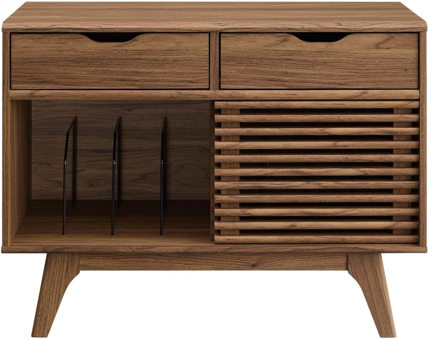 Render Mid-Century Modern Vinyl Record Storage Display Cabinet, 37 Inch, Walnut