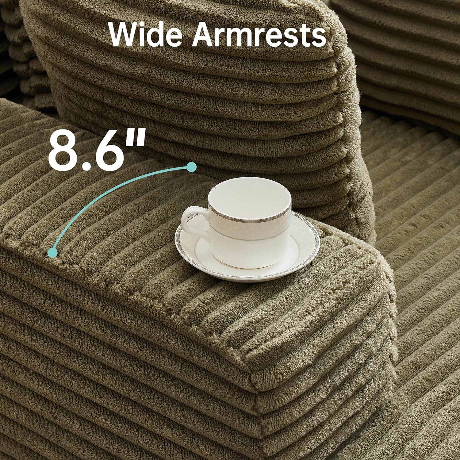 43"W Chaise Lounge Sofa Chair Indoor, Small Boneless Couches for Small Spaces, Fluffy Comfy Cloud Sofa in a Box, Compression Foam Sleeper Sofa for Living Room&Apartment, Plush Corduroy (Green)