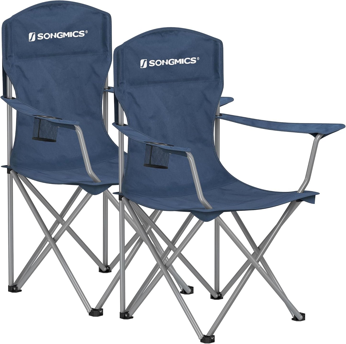 2 Pack Folding Camping Chairs, Load 330 Lb, Cup Holder and High Backrest, Heavy-Duty Structure, for Lawn, Garden, Fishing, Terrace